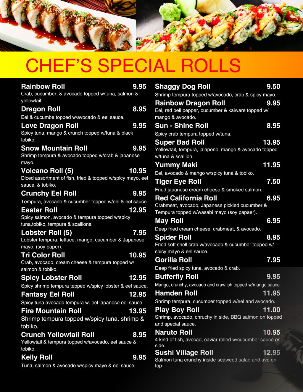 Sushi Village Menu Sushi Village